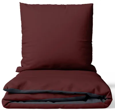 Produktbild von Baumwolle Bettwäsche Set 135x200 cm Feinbiber Bordeaux Anthrazit Wendeseite Uni