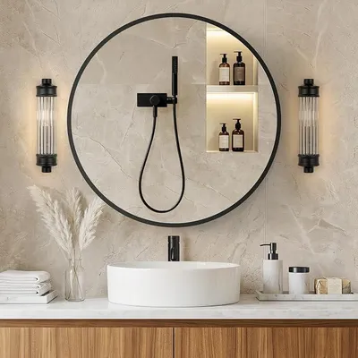 Imagen del producto de Espejo redondo, con marco , de 80 cm de diámetro, ideal para el baño de invitados