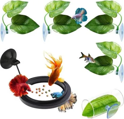 Produktbild von Famanu Aquariumdekoration Betta Fisch Blattmatte Futterring Acrylröhre Tunnel Ornament (6 Stück) - Dekorationszubehör für Aquarien