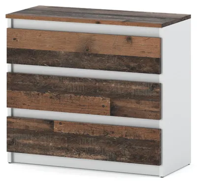 Produktbild von Kommode „HIT“, 3 Schubladen, 80 cm, Mattweiß / Antik-Stil / Antik-Stil-Tischplatte