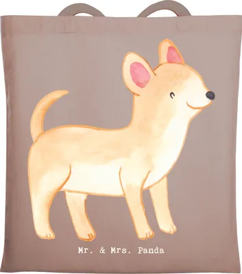 Produktbild von Mr. & Mrs. Panda Uni Tasche Chihuahua Moment - Braun Pastell - Geschenk, Jutebeutel, Tote Bag, Tragetasche, Beutel, Laptoptasche