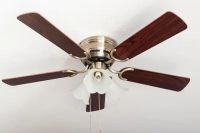 Image de Ventilateur de plafond Pepeo Kisa Deluxe Laiton antique 105 cm pales Bois de rose / Noyer avec éclairage
