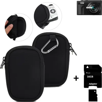 Produktbild von K-S-Trade® Kameratasche kompatibel mit Panasonic Lumix DC-TZ91 Schutz Hülle Kompaktkamera Tasche Travelbag sleeve case neopren Fototasche + 16GB