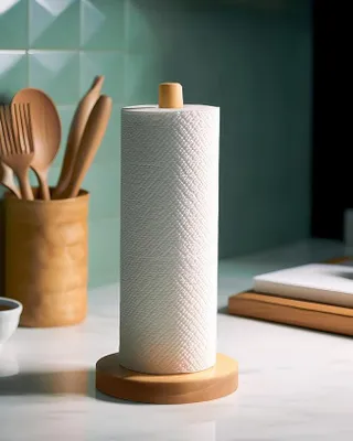 Produktbild von PolkaHome® Küchenrollenhalter aus Holz, stabiler und dekorativer Papierhalter für Arbeitsplatte, Küche und Esszimmer, 31,7 cm hoch