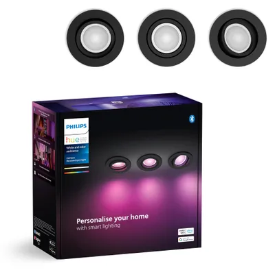 Produktbild von Philips Hue White and Color ambiance 3er-Pack Centura Einbauspot, Intelligenter Einbaustrahler, Bluetooth/Zigbee, Schwarz, LED, Synthetik, GU10