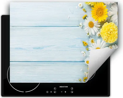 Produktbild von DarHaus Herdabdeckplatte 80x52 cm Anti Rutsch Matte Aufrollbar, Blumen - Holz
