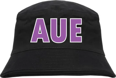 Produktbild von Aue Fischerhut - bedruckt - Bucket Hat Anglerhut Hut Blockschrift Lila Weiss S/M Schwarz