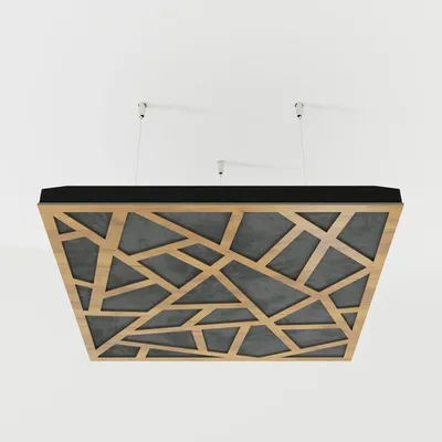 Obrázok produktu pre 2-balenie – Zavesený akustický stropný panel s velúrovým poťahom a montážnou sadou | 50 x 50 x 5 cm | Absorpcia a difúzia zvuku | [SKYROSS – dub | sivá]