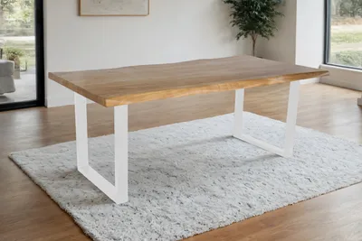 Produktbild von Esstisch Baumkante Akazie massiv eichenfarben 200 x 100 U-Gestell weiß CALI