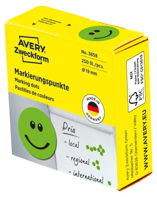 Produktbild von Avery Zweckform 3858, Bewertungspunkte, ? 19 mm, 250 Etiketten / 1 Rolle, grün