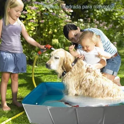 Produktbild von Quadratischer Hundepool aus PVC, klappbares Hundeschwimmbecken | Vielseitiges Plantschbecken für Welpen zu Hause, im Garten und beim Camping