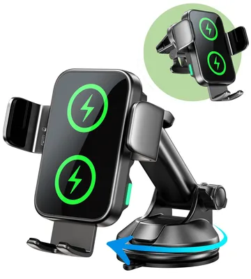 Auto-Handyhalter mit 15 W Qi-Ladefunktion, Doppelspule, 360°