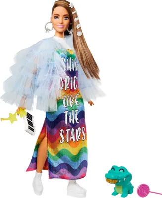 Produktbild von Barbie Extra Puppe mit Regenbogen-Kleid, Anziehpuppe, Modepuppe