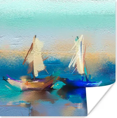 Produktbild von MuchoWow® Poster Gemälde - Ölfarbe - Boot - Abstrakt 75x75 cm - Wand Dekoration