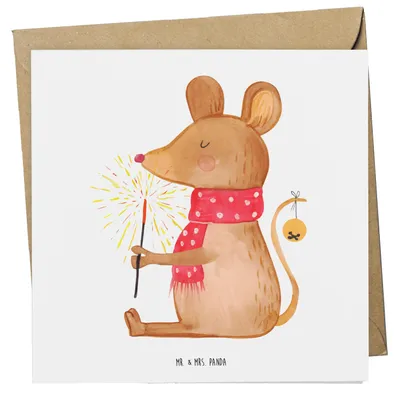 Produktbild von Mr. & Mrs. Panda Grußkarte Maus Weihnachten - Weiß - Geschenk, Weihnachtsgruß, Weihnachtsmotiv, Frohe, Klappkarte, Glückwunschkarte, Mäuschen, anlasskarte, faltkarte