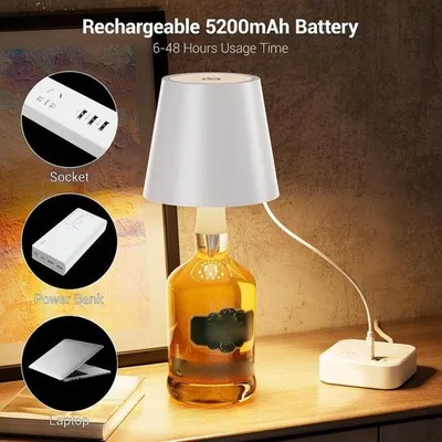 Produktbild von Oplaadbare Touch Wijnbottel Lamp met Kurk für Spirituosen Bars Restaurants - Schwarz, 1 Stück