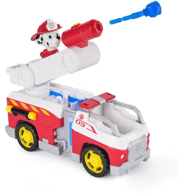 Image de PAW Patrol Fire Rescue - Véhicule de sapeurs-pompiers de Marshall avec échelle basculante, lanceur de projectiles et figurine de chien de Marshall, camion de pompiers, 3 an(s), plastique, rouge, blanc