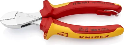 Image de Knipex X-Cut avec oeillet de fixation chromé, isolé avec gaines multicomposants, testé VDE ; avec oeillet de fixation isolé intégré pour la mise en place d'une sécurité antichute 160 mm - 7306160TBK