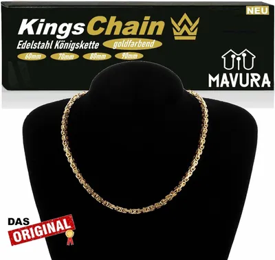 Immagine prodotto di KingsChain King Chain Catena corazzata d'oro da uomo in acciaio inox Collana bizantina - 80 cm