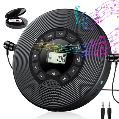 Produktbild von CD Player mit Bluetooth 5.1, tragbarer CD MP3 Player mit Lautsprechern, USB, AUX, 1500 mAh Akku, 4 Wiedergabemodi, Schwarz