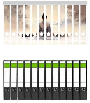 Produktbild von Wallario 12 Stück schmale Ordner inkl. Klebeetiketten mit Motive Morgenstille -  Set mit Rückenschildern / Ordnerrücken Stickern
