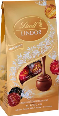 Produktbild von Lindt Lindor Mischung Gold zartschmelzende Füllungen Beutel 99g
