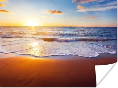 Produktbild von MuchoWow® Poster Strand - Meer - Sonne - Horizont 120x90 cm - Wandbild