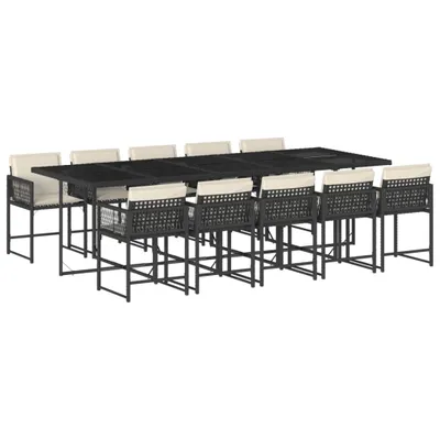 Produktbild von 11-tlg. Garten-Essgruppe mit Kissen Schwarz Poly Rattan