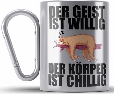 Produktbild von Trendation - Lustige Edelstahl Tasse Karabiner mit Spruch Faultier Mitarbeiter Arbeitskollege Geschenk Büro (Silber)