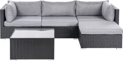 Produktbild von BELIANI Gartenmöbel Set Schwarz Polyrattan und Aluminium 4-Sitzer Garten-Ecksofa Linksseitig mit Kissen Modern Lounge Set Terrasse Outdoor