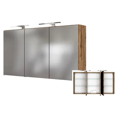 Produktbild von 3D Spiegelschrank 120 cm mit LED-Aufbauleuchte LOUROSA-03 in Wotaneiche Nb., B/H/T: ca. 120/66/20 cm