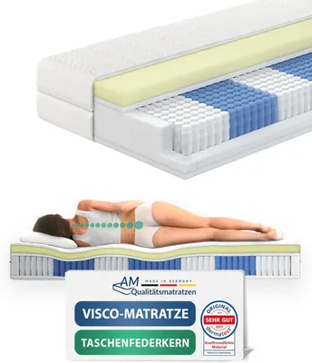 Produktbild von AM Qualitätsmatratzen | Premium Visco-Taschenfederkernmatratze - 180x200 cm - H2 - 1000 Federn