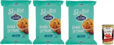 Produktbild von Si con Riso - Muffin con Riso e Gocce di Cioccolato, Muffins mit Reis und Schokoladenchips, Kuchen Laktose -freie Süße Snacks, Palmöl ohne, 3x 222g + Italian Gourmet polpa 400g