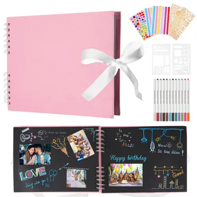 Scrapbook-Fotoalbum, 80 Seiten, 29,5x21 cm, mit 12 Metallic-Stiften
