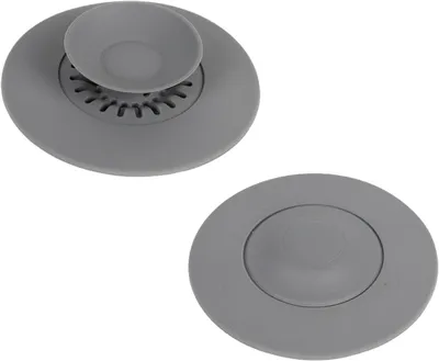 Produktbild von Set mit 2 universellen Silikon-Abflussstopfen, Spülbecken-Sieben, Abflussstoppern für Badewannen und Waschbecken, 2-in-1 Silikon-Abflussstopper, geeignet für Spülbecken, Badewannen und Waschbecken.