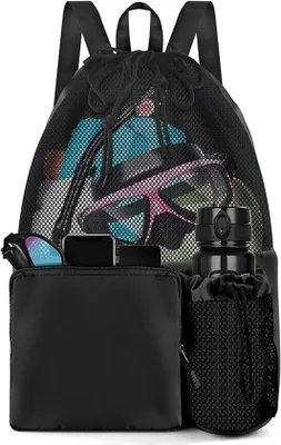 Produktbild von Sporttas mit Gummizug - Schwimm- und Trainingsrucksack - Sporttas mit Wasserabweisender Trennwand - Gummibund Sporttas - Schwarzer Trainingsrucksack