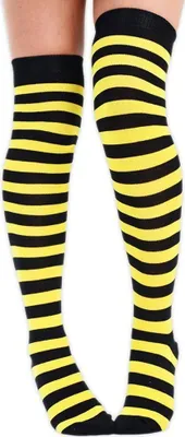 Produktbild von W50024 gelb-schwarz gestreift Damen Biene Bienen Overknee Überkniestrümpfe