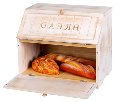 Produktbild von Vintage Doppellagige große Brotbox für die Küchentheke, Retro-Design, Vintage-Holz, großes Fassungsvermögen, Brot-Aufbewahrungsbehälter (Vintage-Weiß)