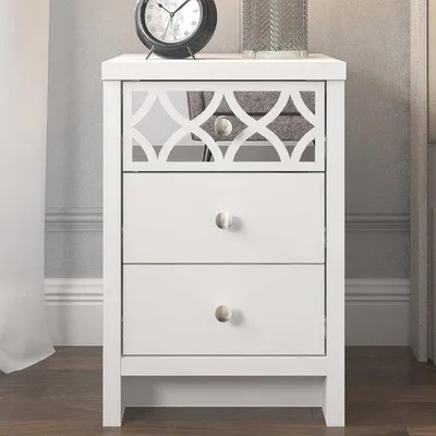 Image de Table de chevet moderne à 3 tiroirs, blanche