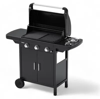 Immagine prodotto di Barbecue a gas 3 fuochi in acciaio con ruote fornello laterale e griglia in ghisa smaltata Compact EXS