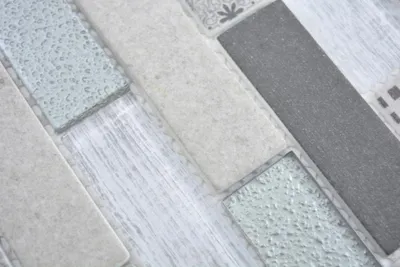 Produktbild von Handmuster Transluzent Mosaik Brick ECO Glasmosaik Retro grau Wand Fliesenspiegel Küche Dusche Bad MOS88-R002_m