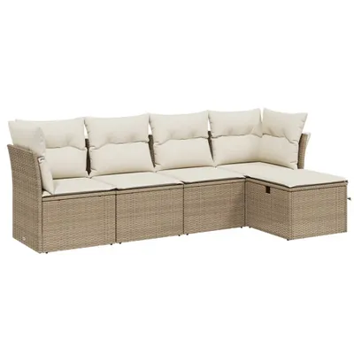 Imagen del producto de vidaXL Juego de 5 piezas de sofá de jardín con cojines, color beige, de ratán sintético