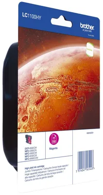 Obrázek produktu pro Brother LC1100HYM, Vysoká (XL) výtěžnost, Purpurová, Inkoust na pigmentové bázi, 1 kusů, 750 str., Balení po jednom