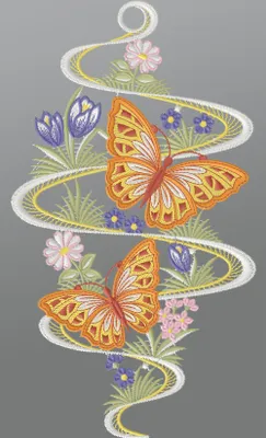 Produktbild von Fensterbild aus Plauener Spitze - Schmetterlingspaar  (BxH) 20cm x 34cm, mehrfarbig, Fensterdekoration und Fensterschmuck