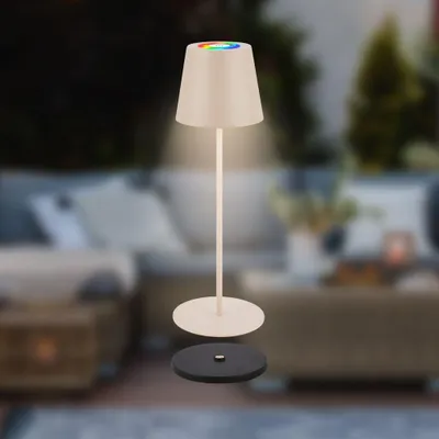 Immagine prodotto di Briloner Cilano RGBW Lampada da tavolo, batteria ricaricabile IP44, dimmerabile, stazione di ricarica, beige