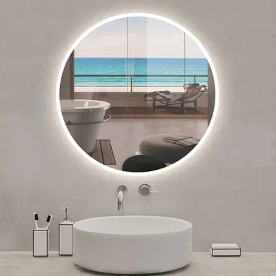 Image de Miroir de salle de bain rond 70cm LED tricolore anti-buée + mémoire + dimmable