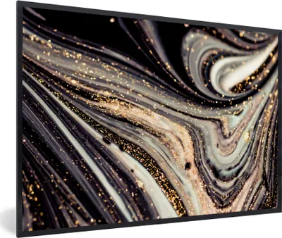 Produktbild von MuchoWow® Gerahmtes Poster Marmoroptik - Schwarz - Gold - Weiß - Glitter - Marmor 90x60 cm - Poster mit Schwarzem Bilderrahmen Wandposter Rahmen Foto Bilder - Fotorahmen - Foto-Plakat