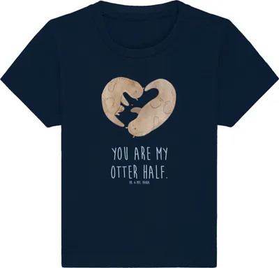Produktbild von Mr. & Mrs. Panda Babyshirt Otter Herz 12. - 18. Monat - French Navy - Geschenk, Baby Shirt, Baumwollshirt, Liebe, Organic,  T-Shirt, Seeotter