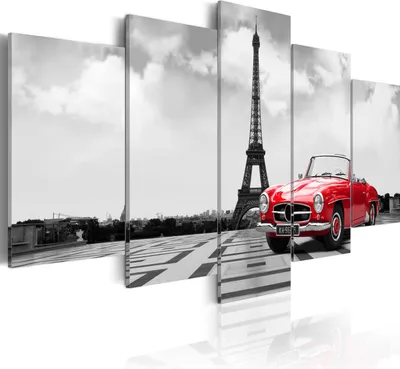 Produktbild von Leinwandbilder Paris 200x100 cm Vlies Leinwandbild 5 tlg Kunstdruck modern Wandbilder XXL Wanddekoration Design Wand Bild - Frankreich Auto Eiffelturm Panorama grau rot 030106-11