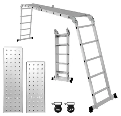 Produktbild von Aluminium Mehrzweckleiter 4x5M mit 16 Stufen und 2 Gerüstplatten